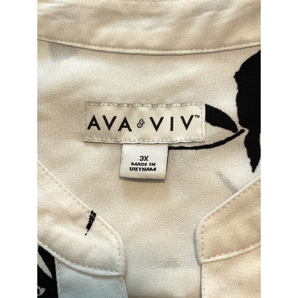 Ava & Viv Long Sleeve Floral Blouse Tunic White/Black Floral Women's 3X - Picture 11 of 12